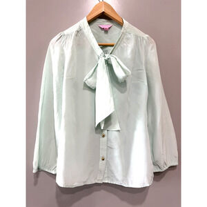 Lilly Pulitzer Top Silk Mint Green Button Up Bow tie Office Career Chic Sz-XS